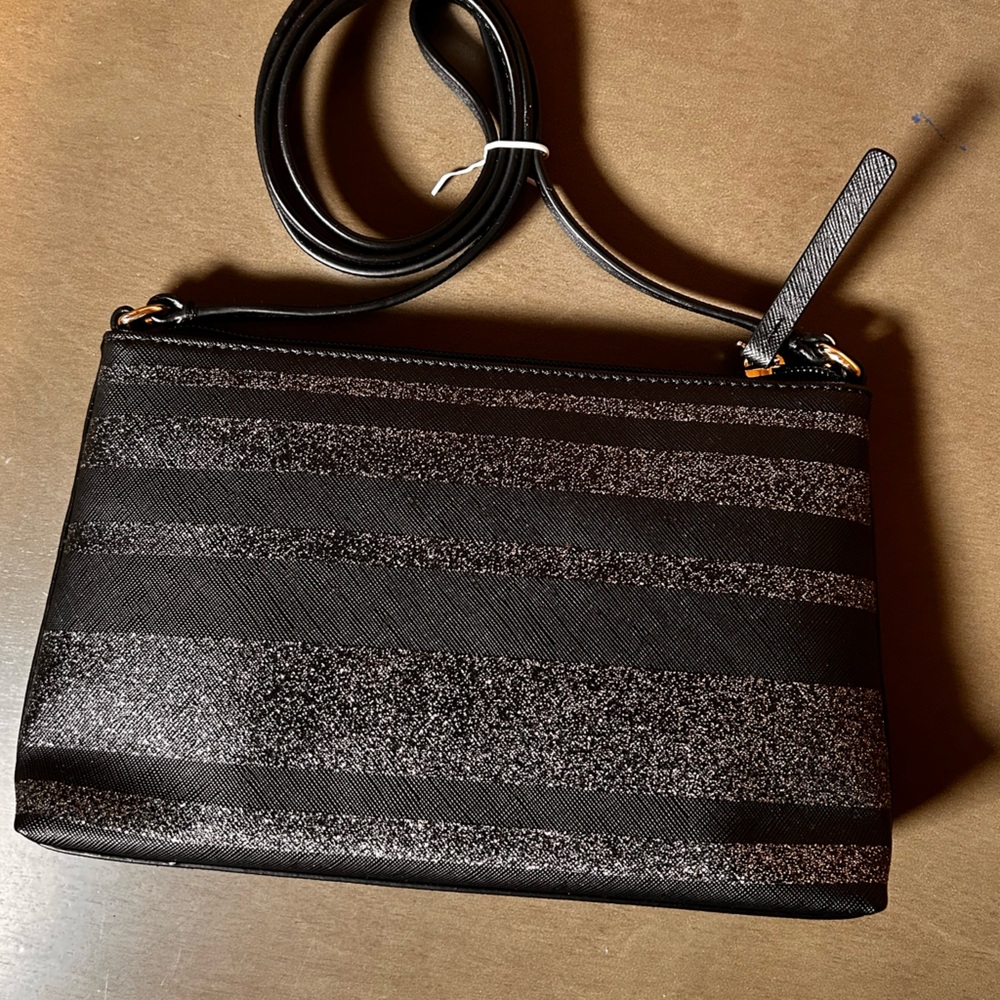 KATE SPADE | Haven Lane Ramey Black Stripe Glitter Crossbody - Picture 2 of 6